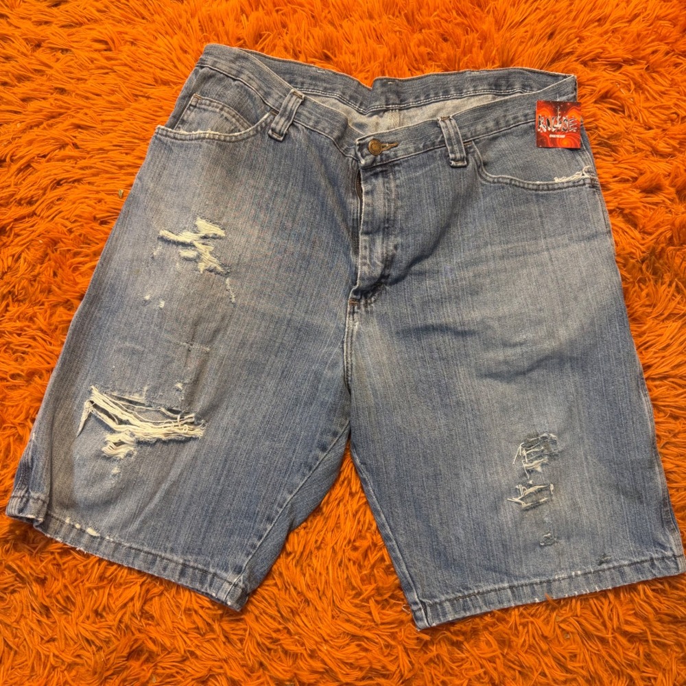 Wrangler Carpenter Denim Shorts Mens 36 Blue Distressed Utility 64WC4GR